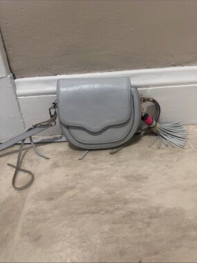 Light Blue Crossbody Saddle Bag with Tassel